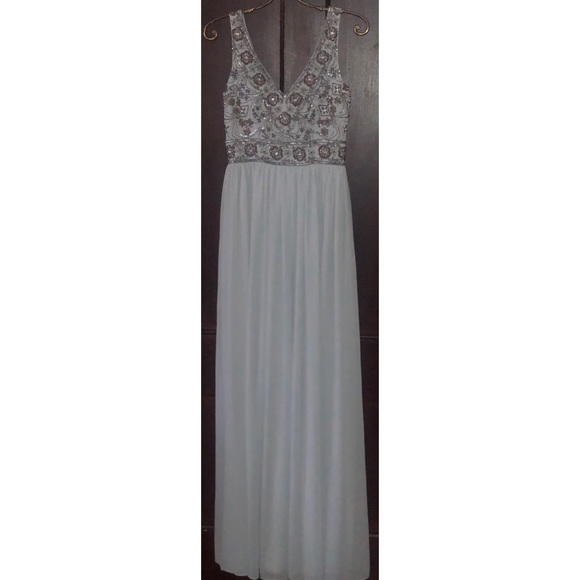 New BHLDN Mischa 12 | Lg Blue Grey Embellished Bodice Chiffon Maxi Gown - Picture 9 of 9